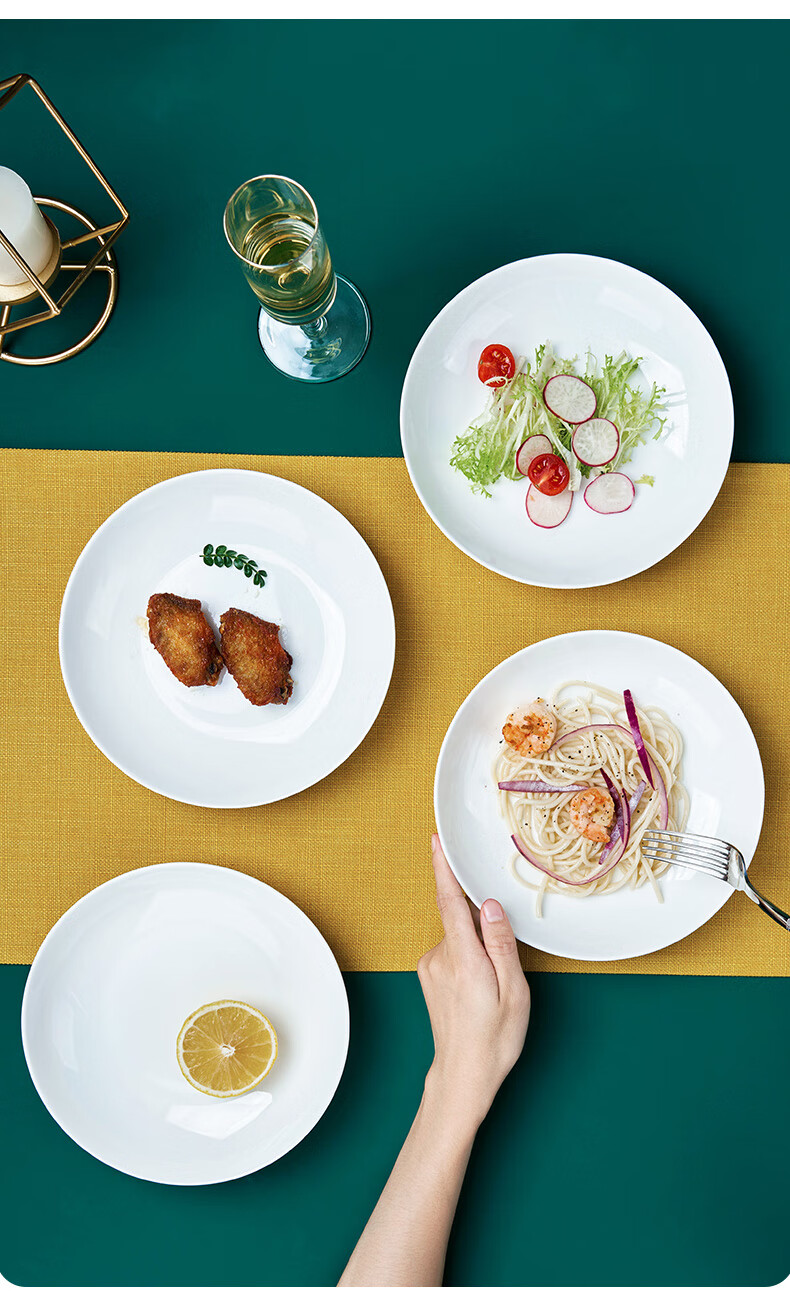 Youlaifu Ceramic Plates, Household White Porcelain Dishes, 8-Inch Bone China Plates, Serving Plates, Soup Plates, Microwave Safe, Set of 6 2