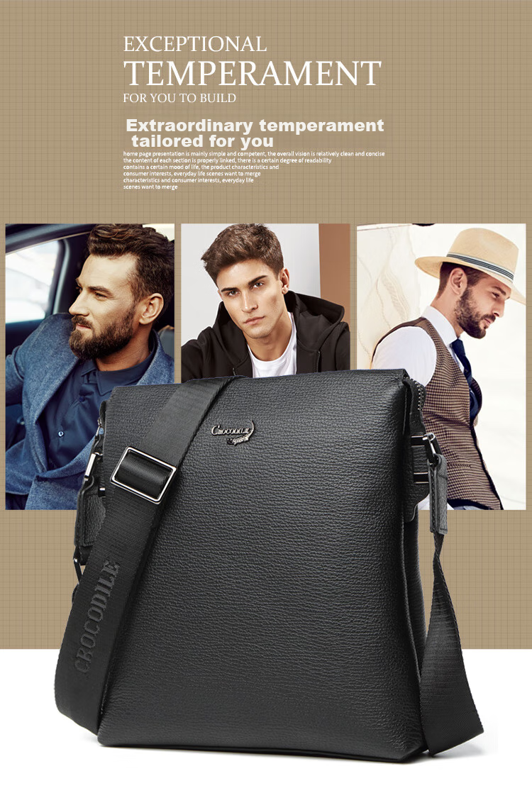 CROCODILE Top-Grain Leather Shark Pattern Shoulder Bag, Men's Business Crossbody Bag, Gift for Boyfriend XT2119 2