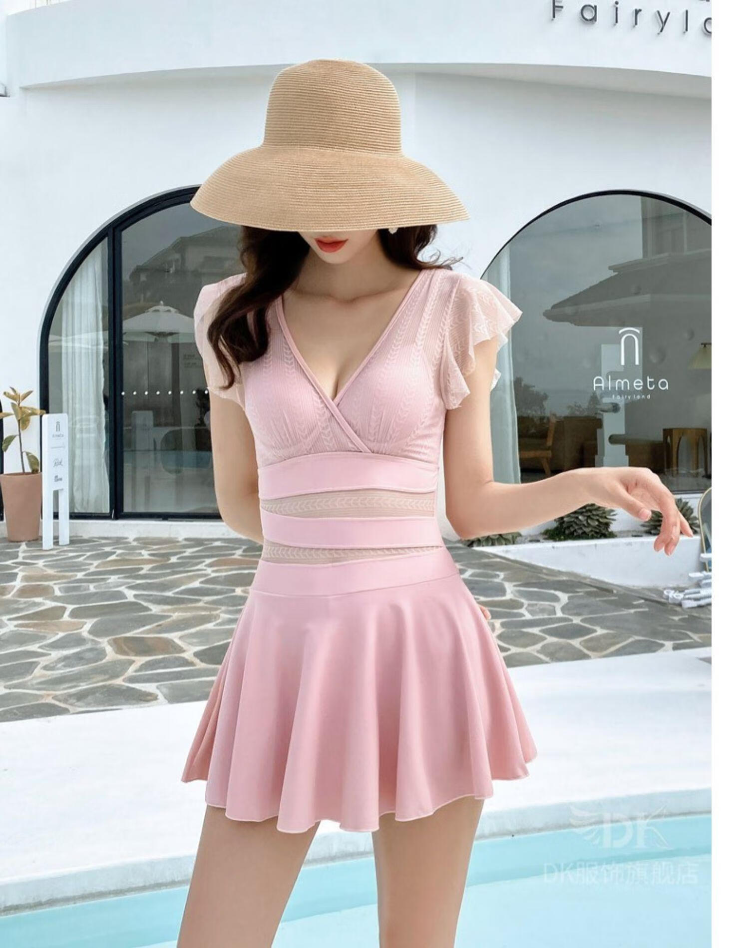 DK Swimsuit for Women, 2026 New Style, Sexy Push-Up, Conservative, Tummy-Concealing, Slimming, One-Piece Dress-Style Hot Spring, XL 9