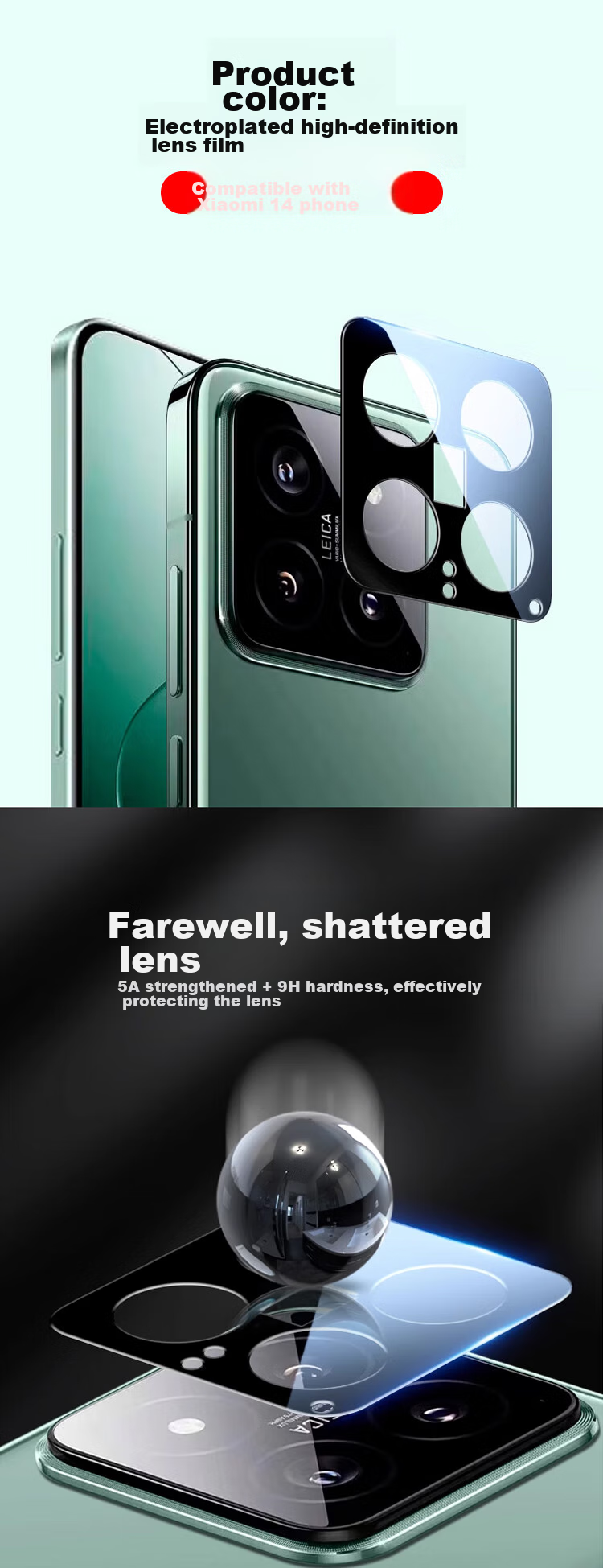MAIKUQI Lens Protector for Xiaomi 14, Rear Camera Tempered Glass Film for Xiaomi 14, High-Definition Protective Film, 2-Pack 1