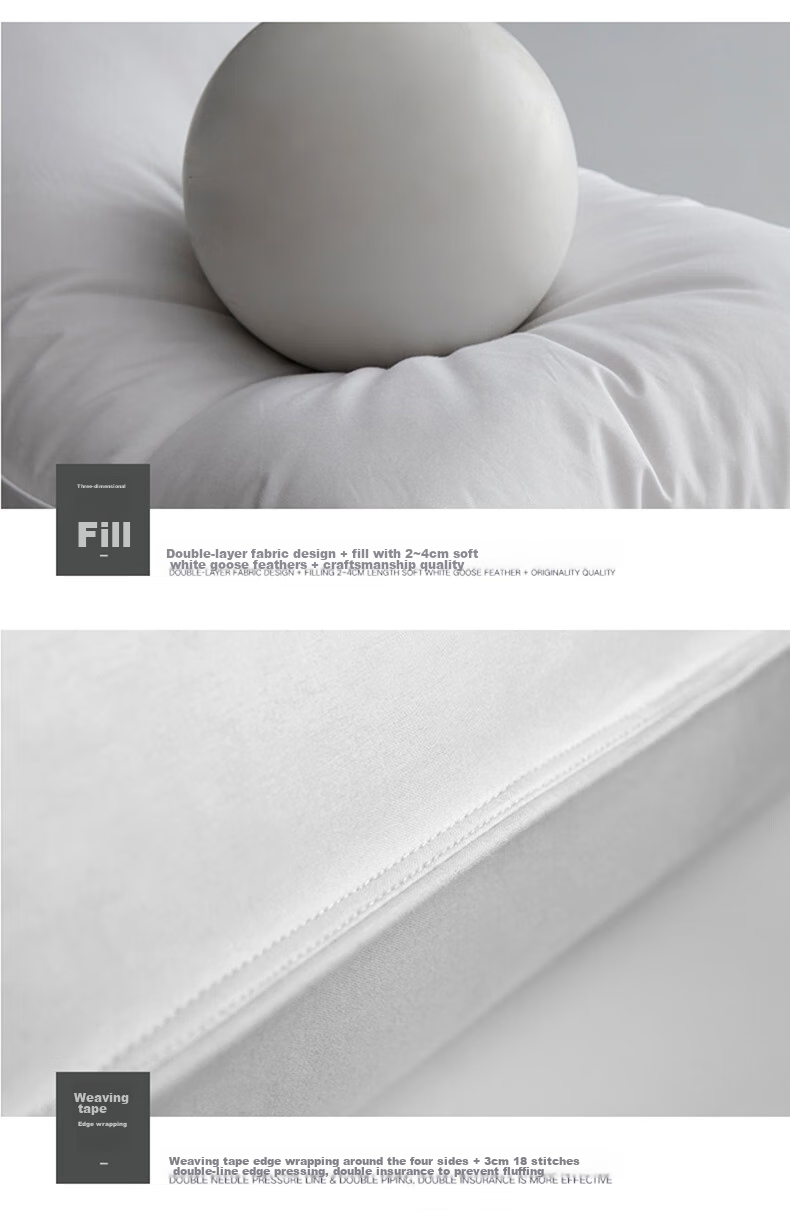 VCD Pillow, Five-Star Hotel Comfortable Feather Pillow, Soft Goose Down Pillow Core, White, Filled with 1.25kg, 74*48cm 12