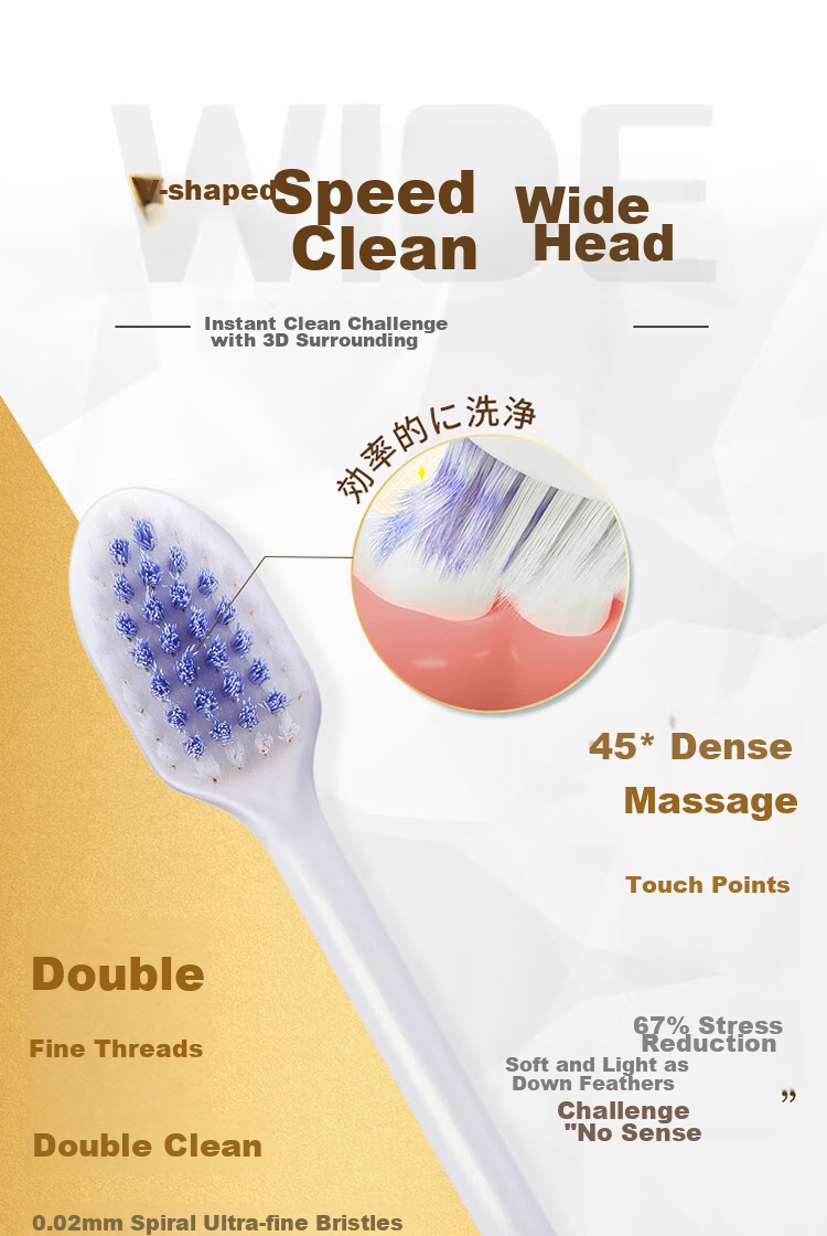 Lion Fine Bristle Wide Thin Tea Sensitive Protection, 2 Wide Heads Adult Toothbrush Soft Bristles Family Pack 12
