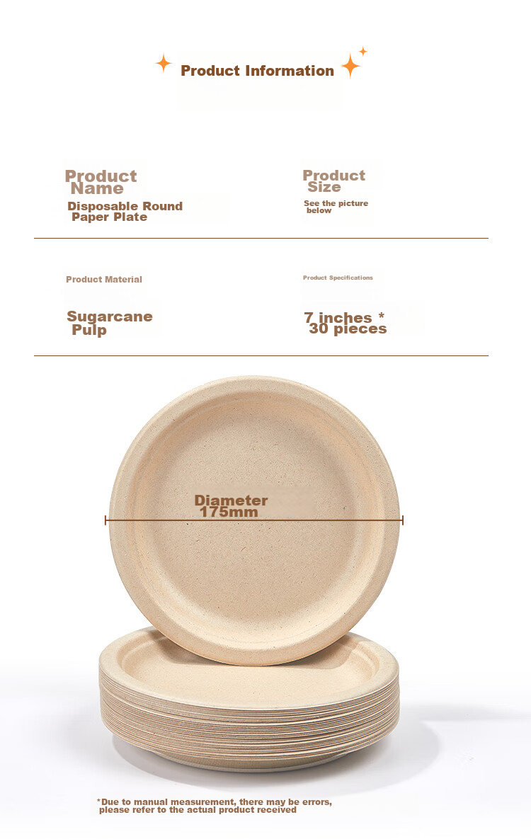 SHUANG YU Sugarcane Pulp Paper Plates, Bowls, Disposable Tableware, Waterproof And Oil-Resistant, Natural Color, Biodegradable Round Plates, 9 Inches, Pack of 20 4