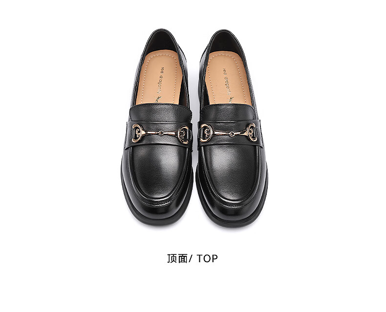 RED DRAGONFLY Women's Loafers, Chunky Heel French Leather Shoes, Versatile Commuter Shoes, Mom's Flats WTB152791 Black Size 36 3