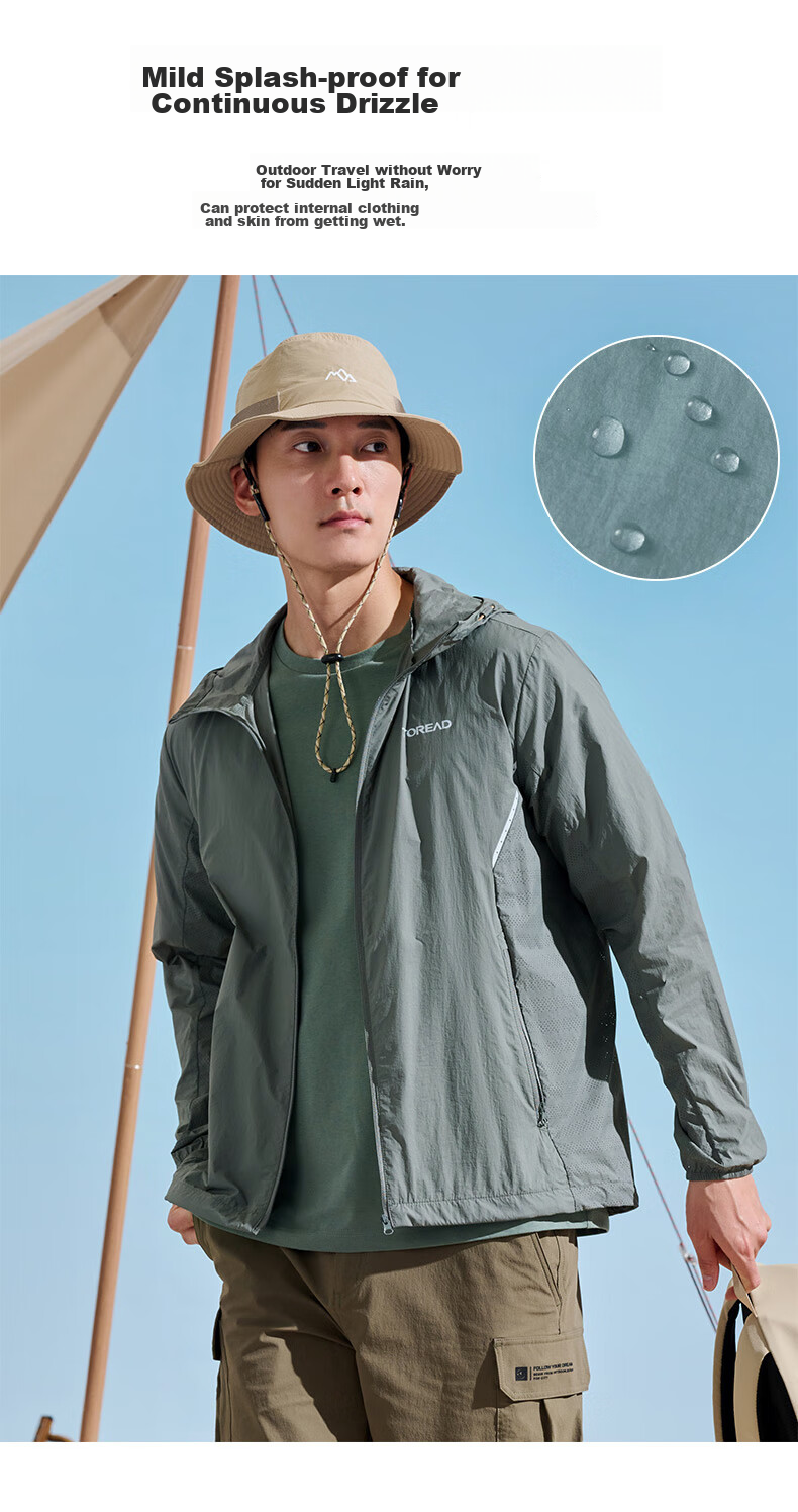 TOREAD Sun Protection Jacket for Men, Outdoor Water-Repellent UV-Resistant Skin Coat, Lightweight Breathable Sun Protection Clothing TAZZCM81305 40