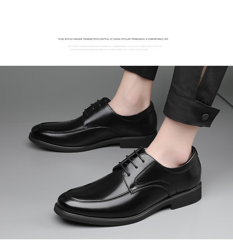 BEIOUTU Men's Leather Shoes, Business Casual Shoes, British Style Office Lace-Up Comfortable Men's Footwear, 9827 Black, Size 43 10