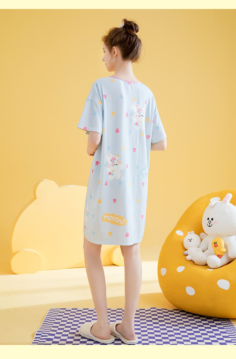 Fenteng Girls' Cotton Sleep Dress Bunny IP Summer Short Sleeve Bow Children's Pajamas Air Conditioning Clothes 9