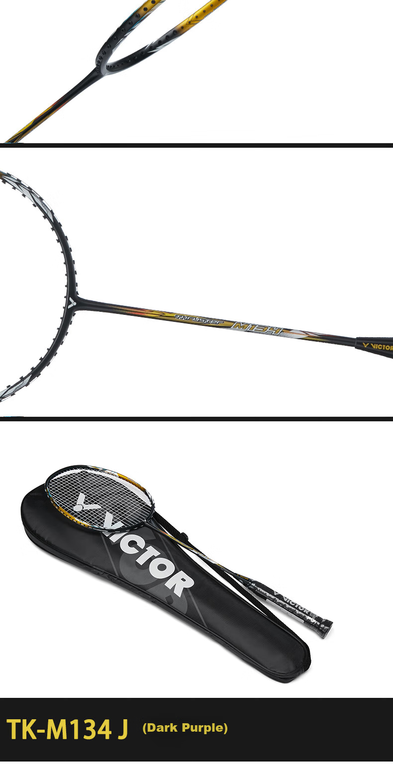 VICTOR Badminton Racket TK-M134 Gatling Single Racket, Black 4U, Pre-Strung, 26 Lbs 6