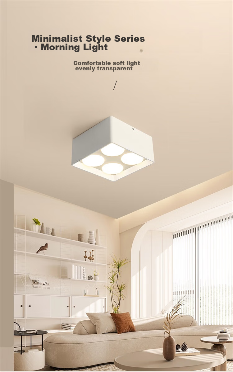 NVC LED Premium Spotlight, Square Surface-Mounted Downlight, Ultra-Thin Grid Light, Four-Head Anti-Glare, 40 Watts, Black Cup, Warm White 1