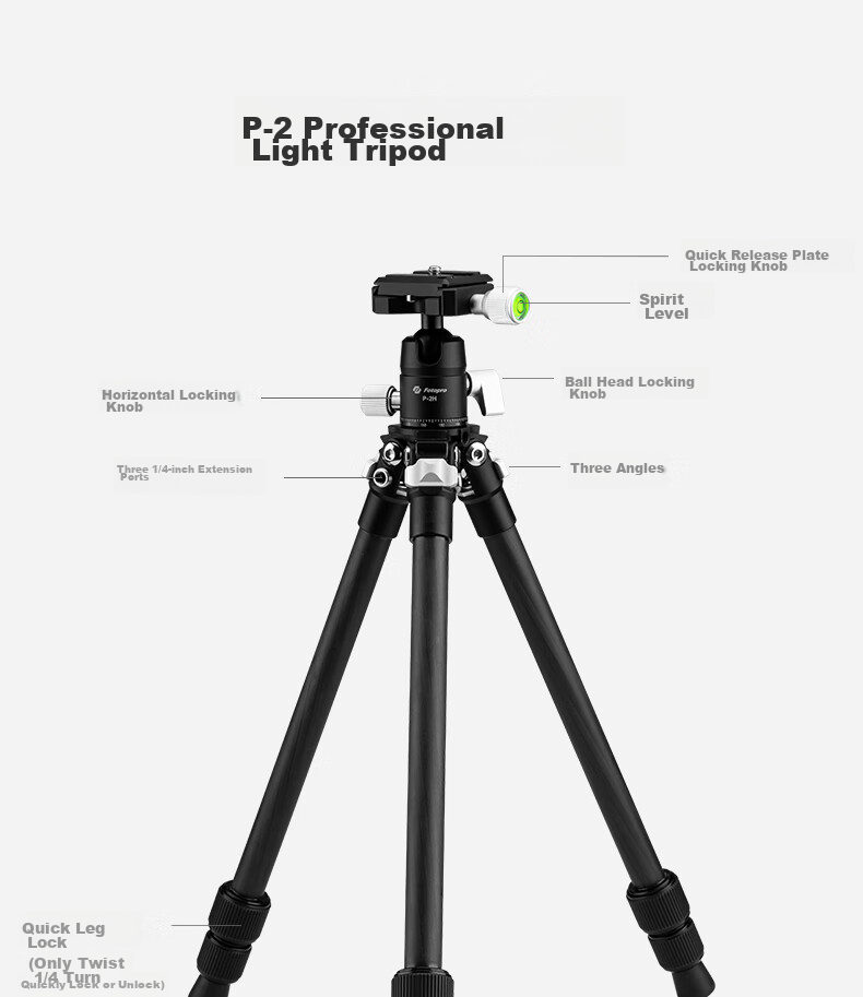 Fotopro P-2+P Carbon Fiber Lightweight Photography And Videography Tripod, Live Streaming Stand, O.49KG/5KG 4