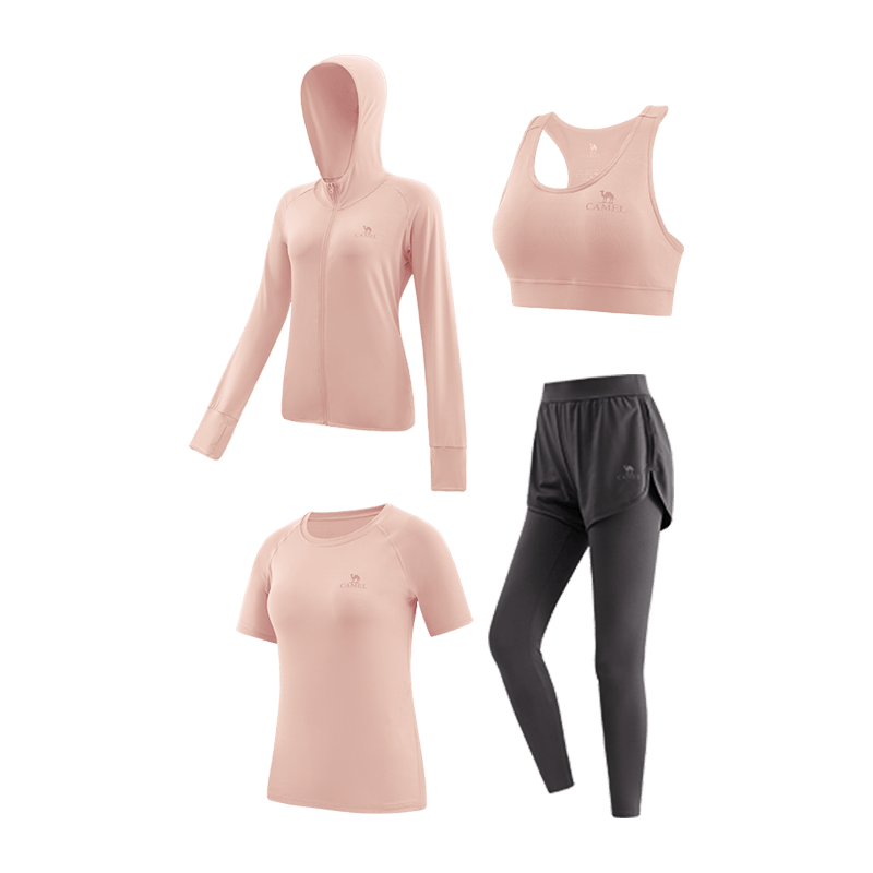 CAMEL Women's Sportswear Set, New Running Yoga Fitness Pilates Elastic Short-Sleeve Top And Long Pants Jacket Vest Sportswear