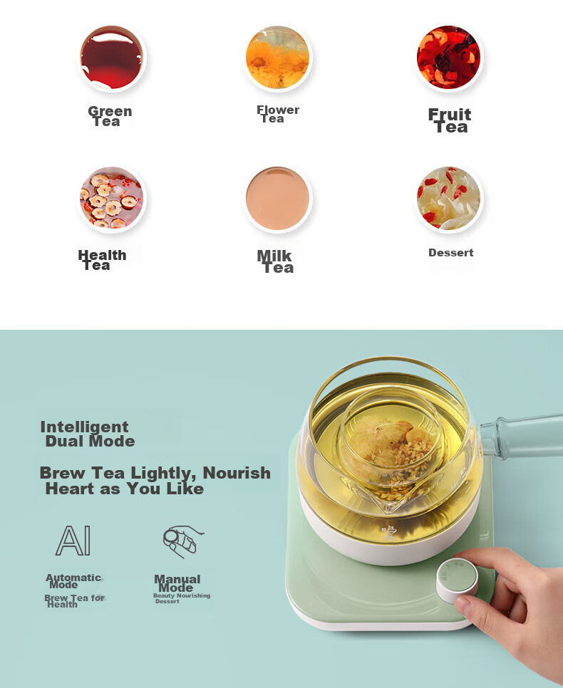 Mingzhan [Mid-Autumn Festival Gift] Health Pot, Tea Maker, Mini Glass Flower Teapot, Electric Kettle, Constant Temperature Electric Teapot with Side Handle, MZ072T 7