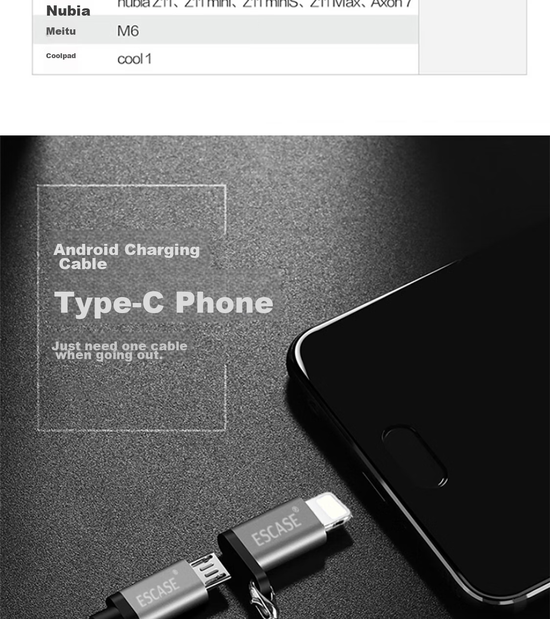 ESCASE Android And Apple Adapter Converter, Micro USB to Apple Data Cable, Compatible with IPhone11pro/XsMax8/7plus/X/iPad Tablets, Universal Gray 2