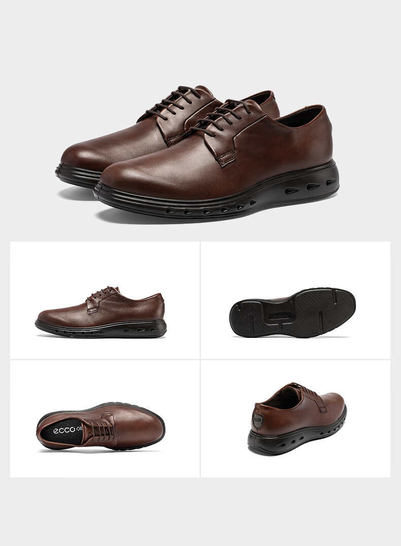 ECCO Derby Shoes, Cowhide Height-Increasing Casual Formal Leather Shoes, Hybrid Waterproof Series 524704, Cocoa Brown, Size 45 HL 11