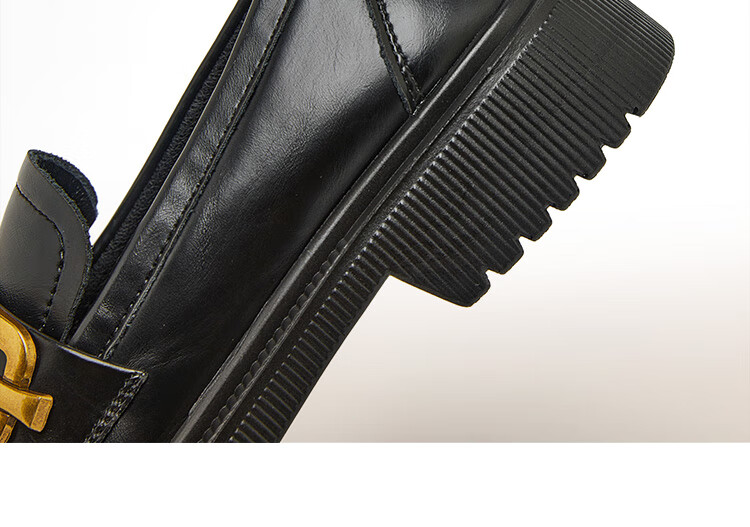 Dusto Black Thick-Soled Leather Shoes for Women, 2026 New Spring Slip-On Commuter Shoes, Soft-Soled British Loafers 22