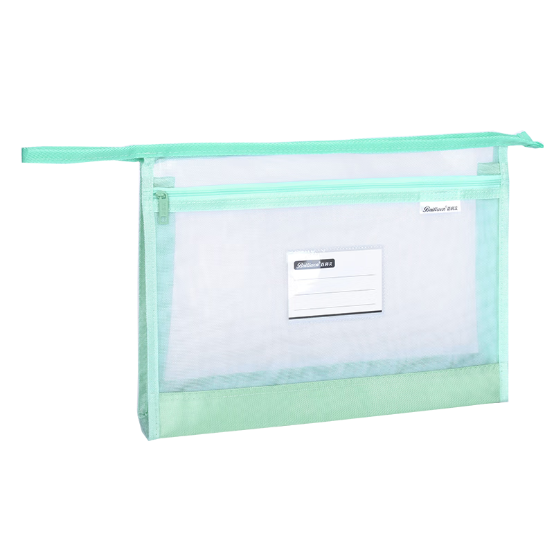 Bailiwen F6566 Green Double-Layer Mesh Zipper Bag A4 Student Subject Organizer, Subject Classification Pouch, Stationery Storage Bag, Exam Paper Holder, Book Homework Bag, Document Storage Pouch