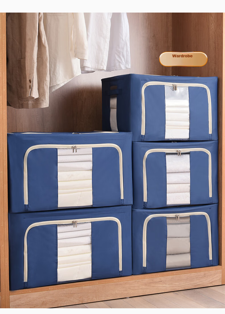 Baicaoyuan Antibacterial Oxford Fabric Storage Box, 36L Moisture-Proof Large Capacity Travel Box, Blue, 2-Pack, Fabric Organizer Box, Clothes And Quilt Storage Container 17