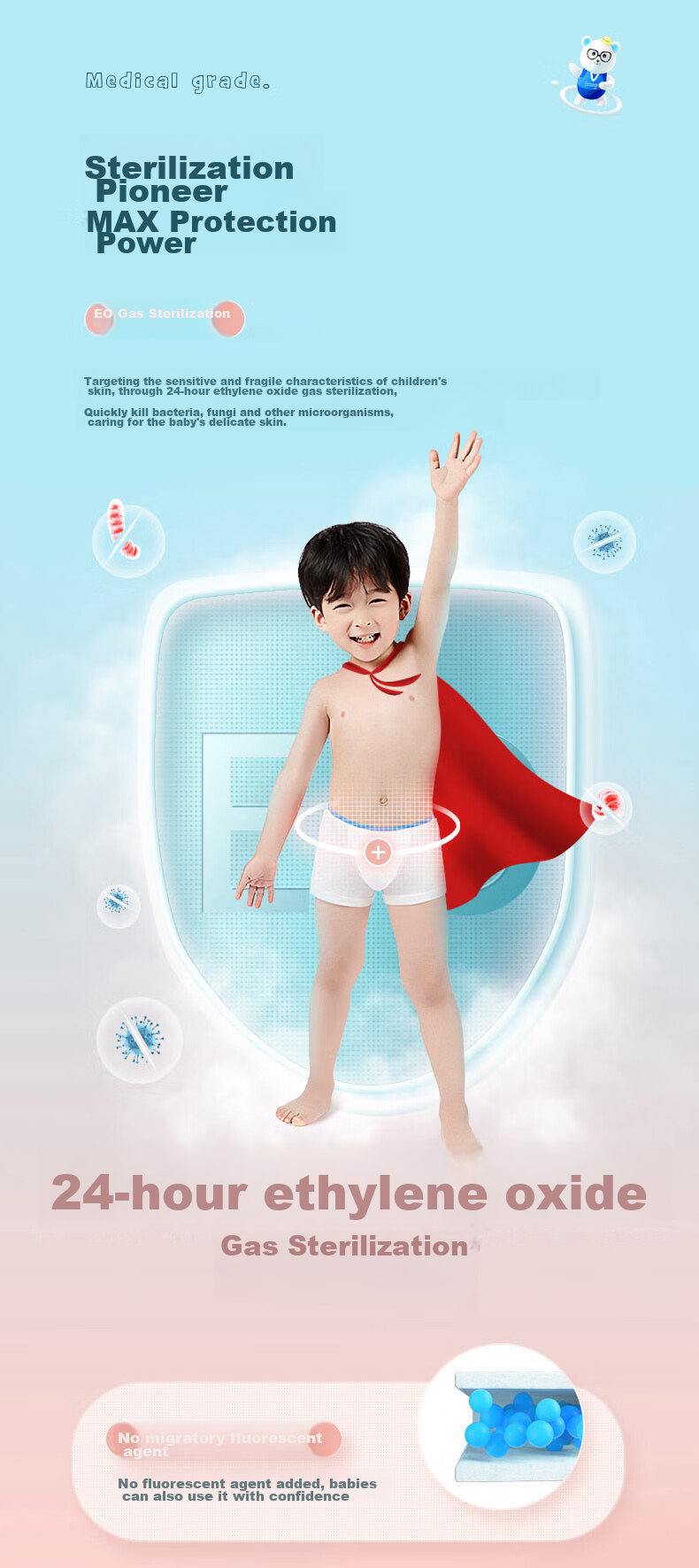 Freego Children's Disposable Underwear, Pure Cotton Sterilized Travel-Ready Baby Boxer Briefs, 4 Pairs Girls' Boyshorts S 7
