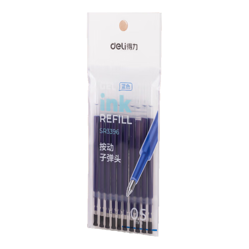 Deli 0.5mm Retractable Gel Pen Refills Bullet Tip Smooth Ink for Students and Business Use Compatible with S01/S08/1008/K35 Blue 10pcs/Bag SR3396