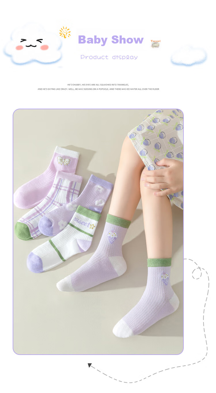Langsha Children's Socks Girls Summer Thin Mesh Socks Mid-Calf Socks for Older Kids Baby Student Socks 5 Pairs 2XL 9