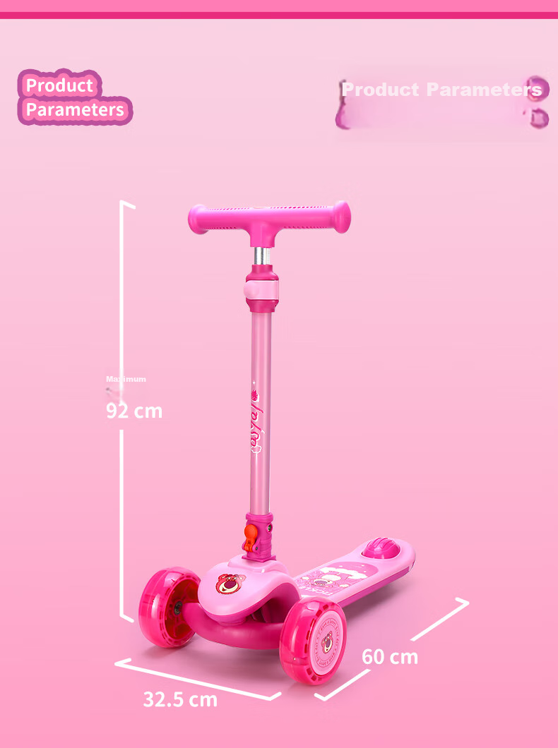 Disney Strawberry Bear Children's Scooter for Ages 3-12, Foldable Wide-Wheel Kick Scooter for Boys And Girls 10