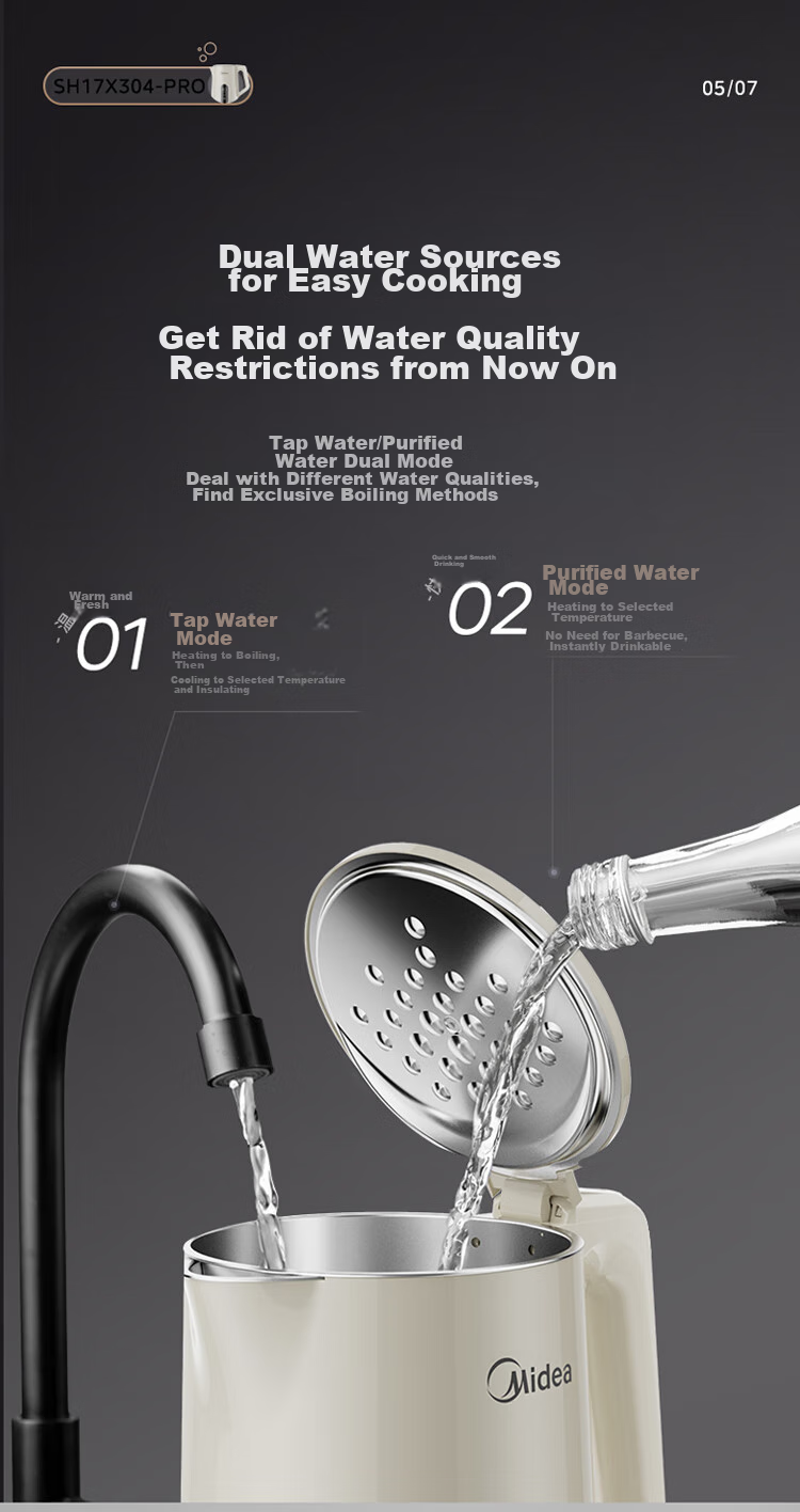 Midea Electric Kettle with Automatic Shut-Off And Temperature Control, 316L Stainless Steel, Baby-Safe Grade, 7 Temperature Settings, 1.7L Large Capacity, 17X304-PRO 8