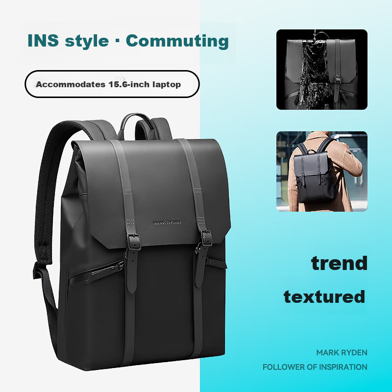 MARK RYDEN Minimalist European-Style Backpack, Large Capacity School Bag, Travel Bag, Laptop Bag, Backpack, Light Luxury MR1622 Elegant Black