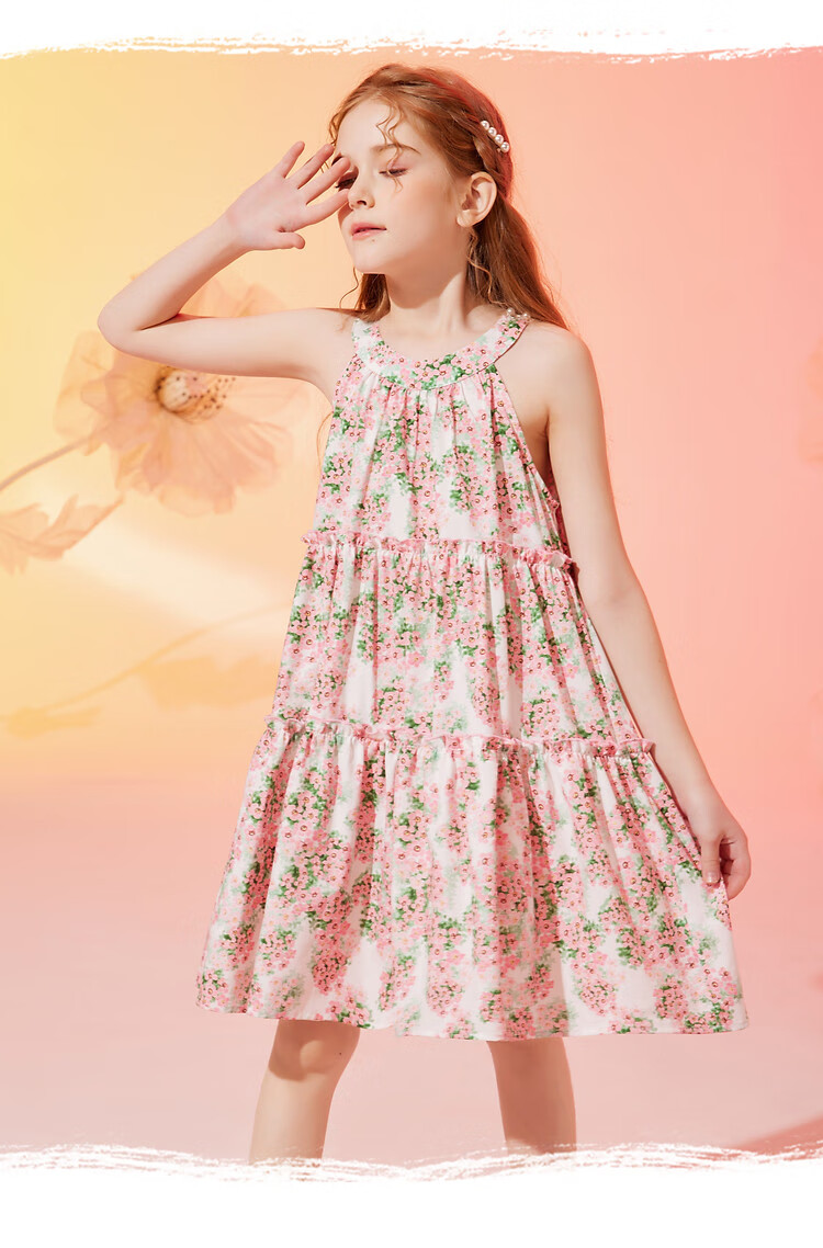 ASK JUNIOR Girls' Summer Dress, All-Over Print Spaghetti Strap Dress, Vacation Children's Princess Dress 9