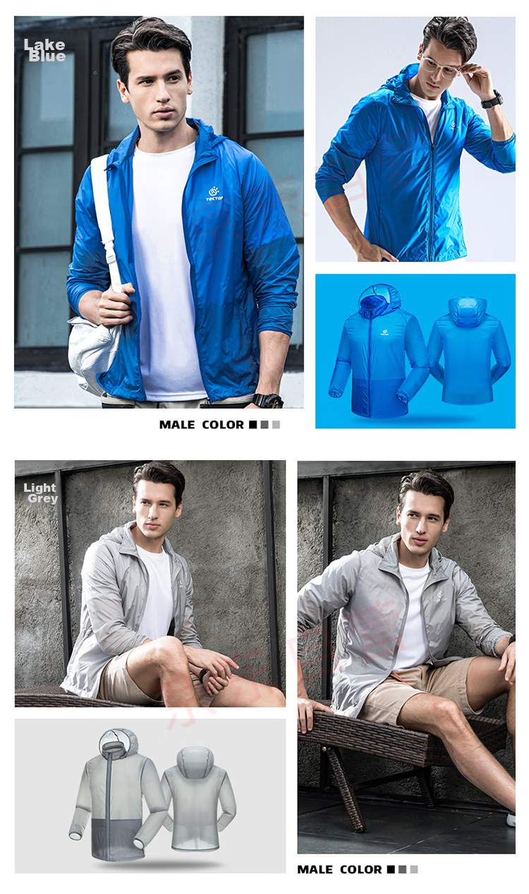 TECTOP Skin Windbreaker, Outdoor Couple Style Lightweight Breathable Men's Windbreaker JL3009 Men's Light Gray S 14