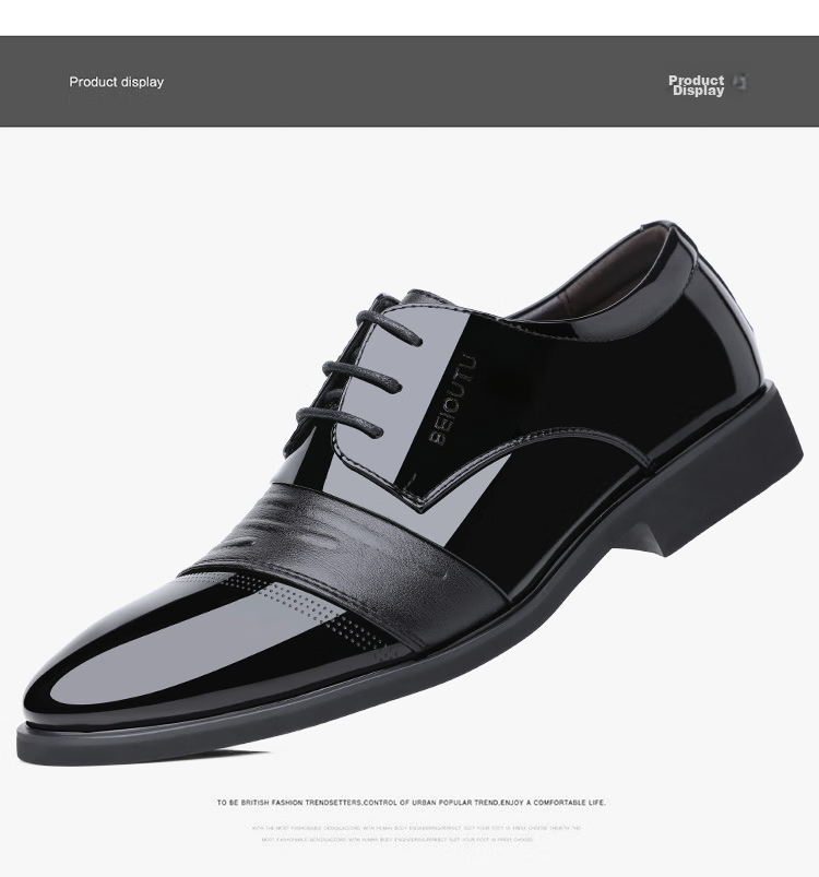 BEIOUTU Leather Shoes for Men, Business Formal Shoes, British Style Low-Cut Lace-Up Patent Leather Wedding Shoes, 2813 Black, Size 42 13