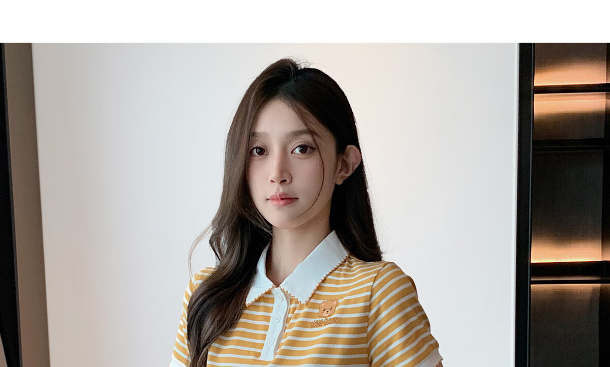 Halo Queen Women's Summer Polo Collar Short Sleeve T-Shirt, Casual Loose Versatile Collared Striped Top H143T1597 27