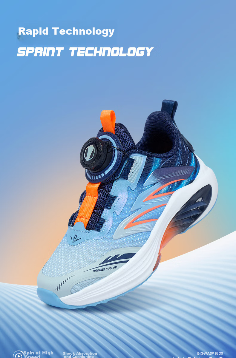 Bumblebee Kids Boys Sports Shoes 2026 Spring Children's Running Shoes D112431068 Orange/Deep Blue (Single Mesh) Size 32 1