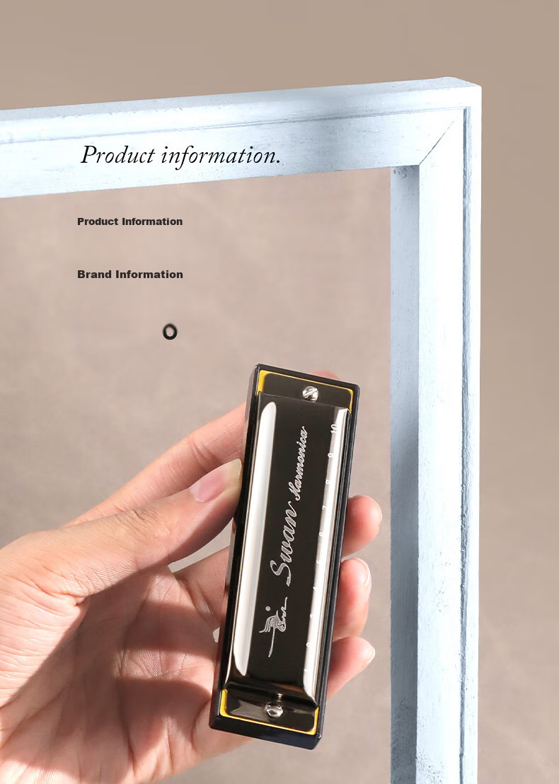 SWAN 10-Hole Bruce Harmonica, Internal Frosted Cover Plate, Beginner to Advanced Paddy Sound, C Key, Black 10