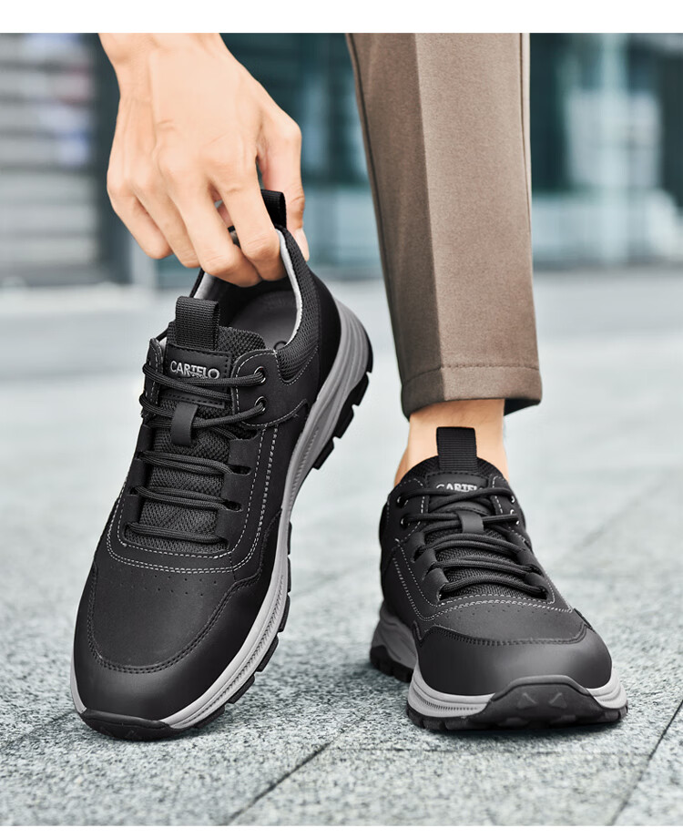 CARTELO Genuine Leather Men's Shoes, Business Casual Sports New Style, Autumn And Winter Soft Thick Sole Versatile Commuter Dad Shoes, Black Slip-O 38