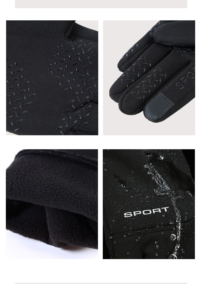 LAC Winter Outdoor Sports Cycling Fleece Gloves, Touchscreen Compatible, Non-Slip, Finger-Individually Cotton Gloves, Black 6