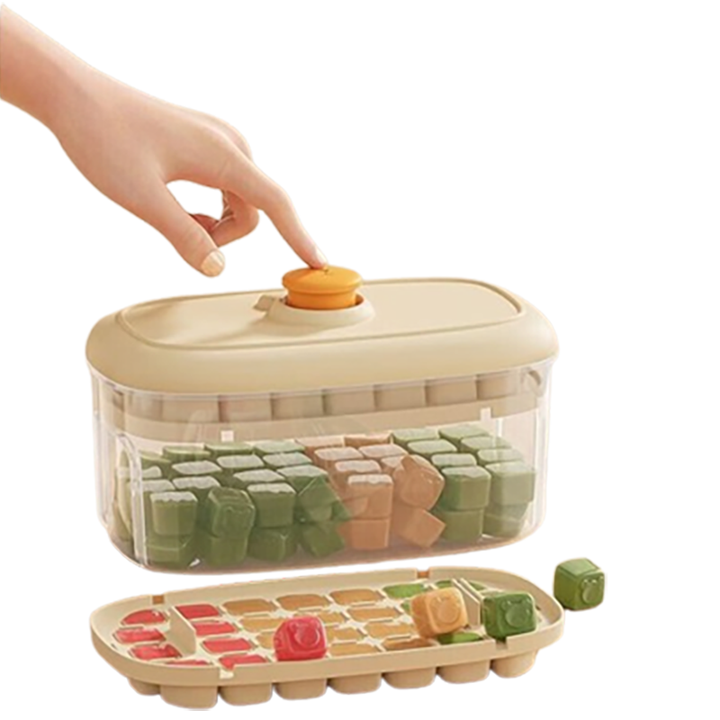 Jingmao Ice Cube Mold, Ice Tray, Freezer Mold, Ice Cube Maker with Storage Box, Double-Layer 56 Compartments, Includes Ice Scoop, Food Grade