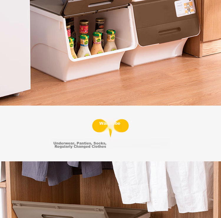 CHAHUA Plastic Clothes Storage Box, 34L, Coffee Color, Set of 3, Slanted Opening with Lid, Closet Organizer Box 7