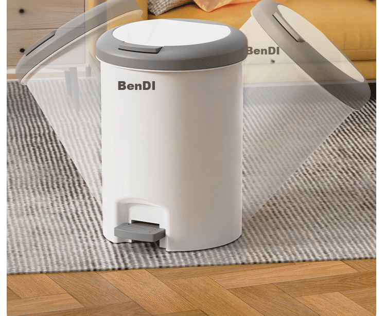 Bendi Pedal Trash Can, 12L Capacity, Dual-Opening Lid, Foot And Hand Press, Kitchen Garbage Bin, Household Bathroom Plastic Waste Container 12