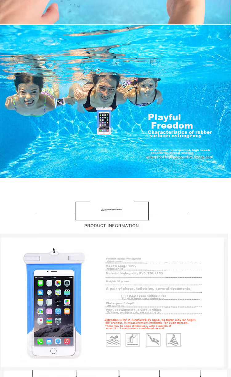 JAJALIN Waterproof Phone Pouch Touchscreen Case Extra Large with Lanyard Waterproof Cover for Delivery Diving Swimming Cycling Waterproof Bag 7