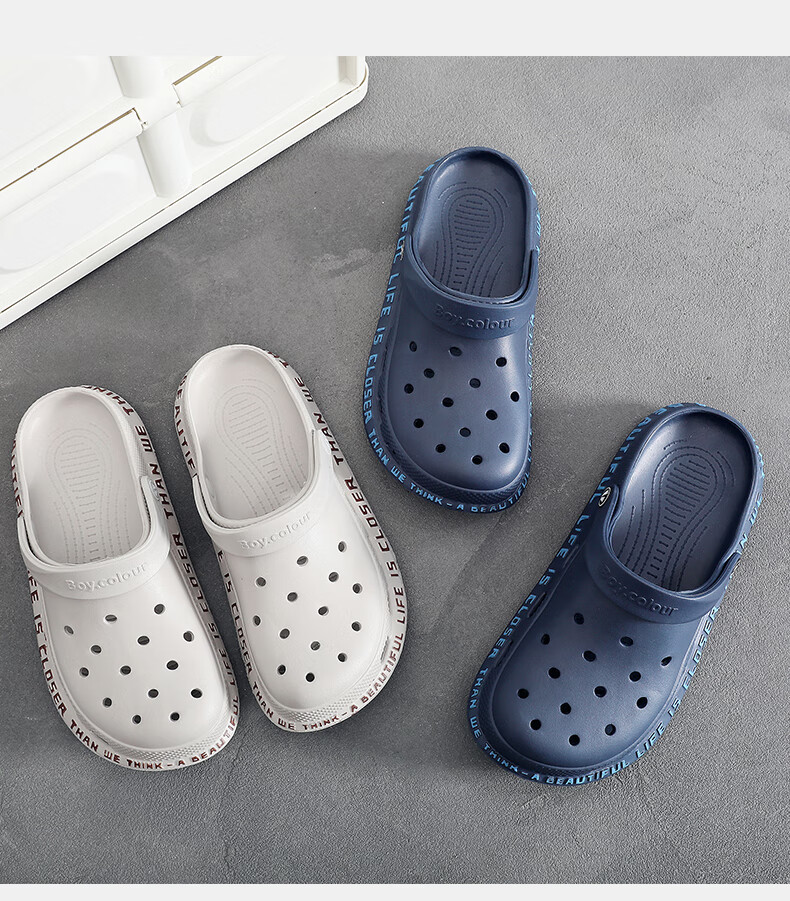GUOLUOFEI Men's Perforated Shoes, Summer Stylish Non-Slip Beach Shoes, Trendy Soft-Soled Sandals, Outdoor Closed-Toe Sandals, Gray, Size 42 2