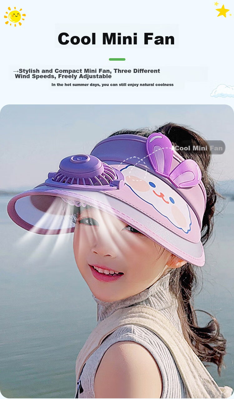 GLO-STORY Solar Fan Hat, Children's Sun Protection Cap, Outdoor Beach UV-Resistant Sun Hat 4