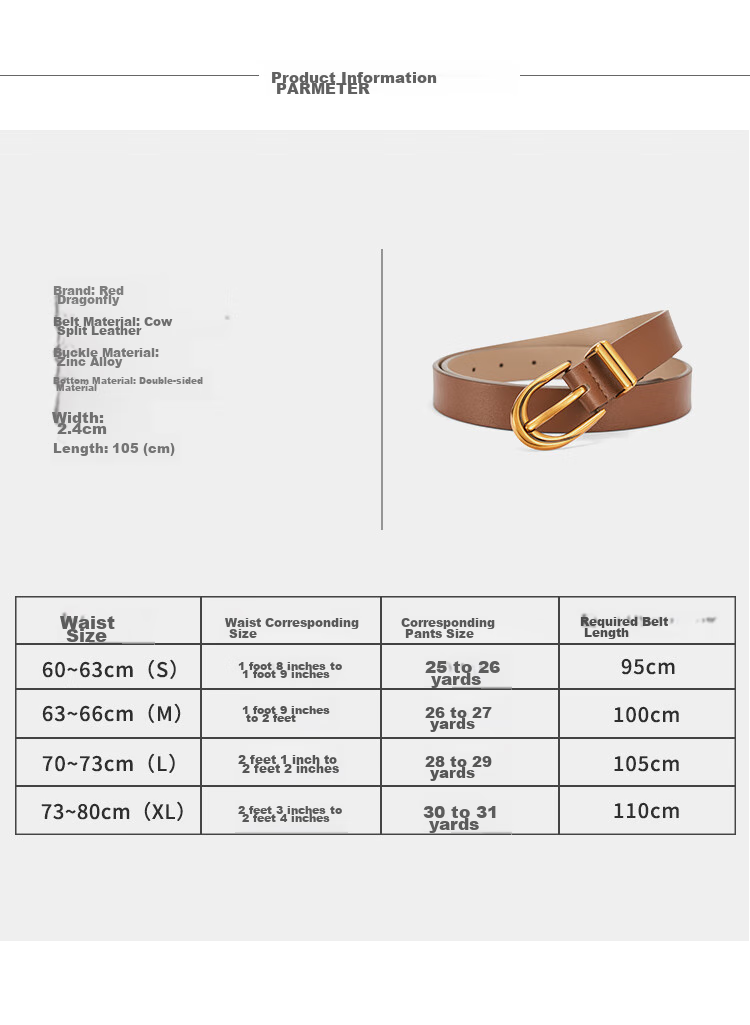 RED DRAGONFLY Leather Women's Casual Versatile Belt with Pin Buckle, No Drilling Required, Birthday Gift for Girlfriend Or Wife, Comes with Gift Box 15
