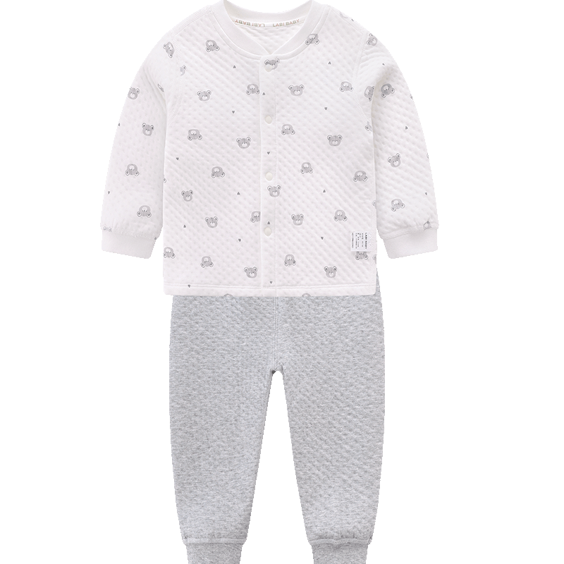 Labi Baby Children's Home Wear Set, Autumn And Winter Boys And Girls Thermal Underwear Set, Shoulder Opening Pink, Size 100