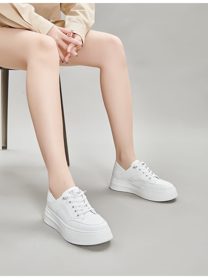 PT'SON Thick-Soled White Sneakers for Women, Spring Thin Lightweight Breathable Height-Increasing Fashionable Versatile Casual Skateboard Shoes, White, Size 36 6