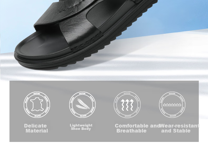 Goldlion Men's Shoes, Urban Casual Breathable Outdoor Sandals, Dual-Wear Leather Shoes, Beach Shoes, 59622032401A, Black, Size 41 2