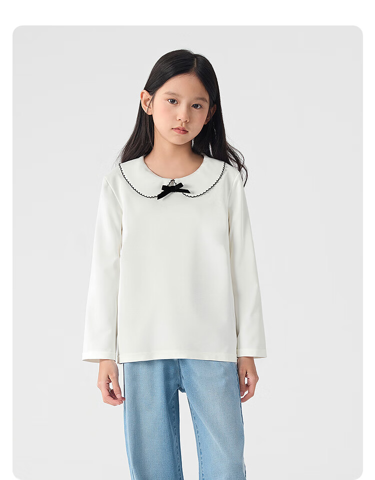 BALABALA Girls' Long-Sleeve T-Shirt, Children's Autumn Sweet Doll Collar Inner Layer Top Cute 208325100001 12