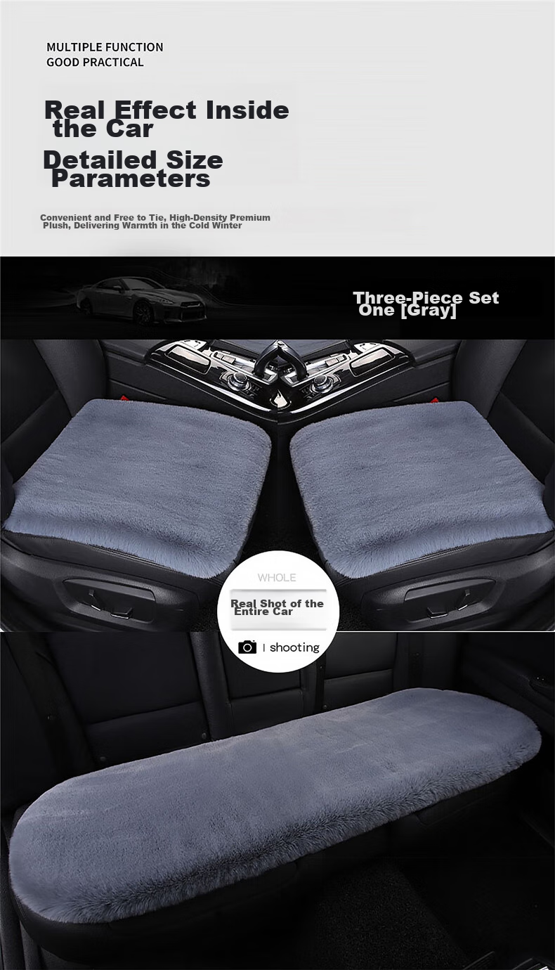 GREAT LIFE Car Seat Cushion, Winter Plush Faux Rabbit Fur Seat Cover, Warm Pad, Front And Rear Single Piece Small Square Cushion, Three-Piece Set 14