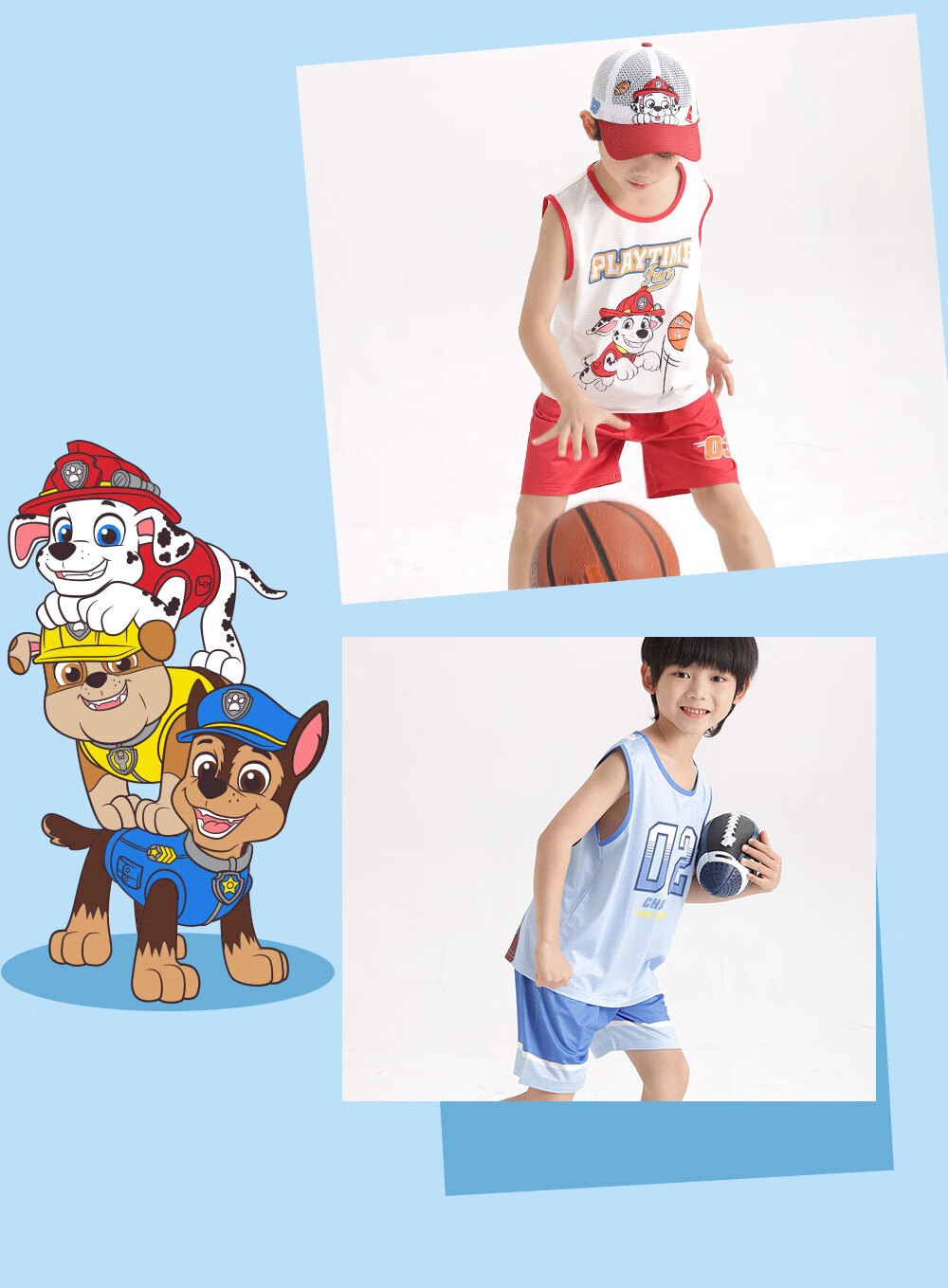 PAW PATROL Class A Children's Quick-Dry Vest Set, Boys' Shorts, Sports Summer Student Cartoon Children's Clothing PA1744A 100 15