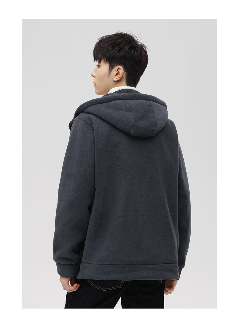 MiiOW Fleece Jacket for Men, Autumn And Winter New Trendy Versatile Outdoor Fleece-Lined Warm Casual Jacket Menswear 9