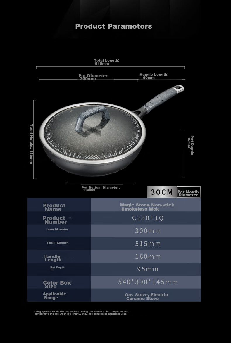 ASD Non-Stick Wok with Magic Stone, Smokeless Cooking Pan, Titanium Pan, Suitable for Gas Stove And Induction Cooker, 30cm, Fits 3-5 People 15